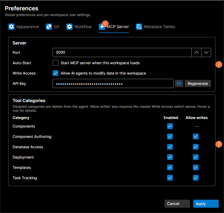 Preferences, MCP Server tab