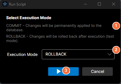 Run Script dialog