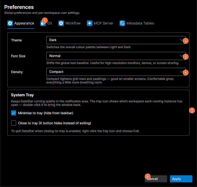 Preferences Appearance tab