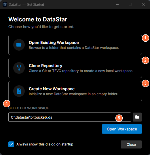 DataStar - Get Started dialog