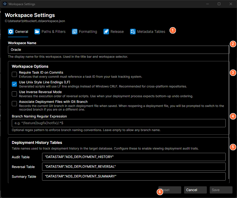 Workspace Settings General tab